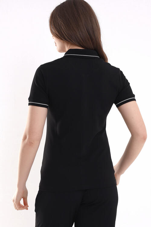 Polo Neck Short Sleeve Black T-Shirt