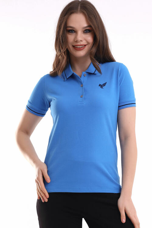 Polo Yaka Kısa Kollu Mavi Tişört