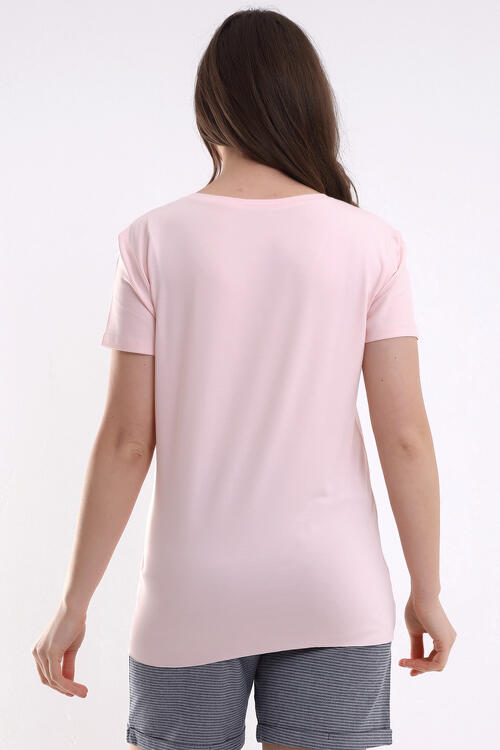 V-Neck Short Sleeve Pink T-Shirt
