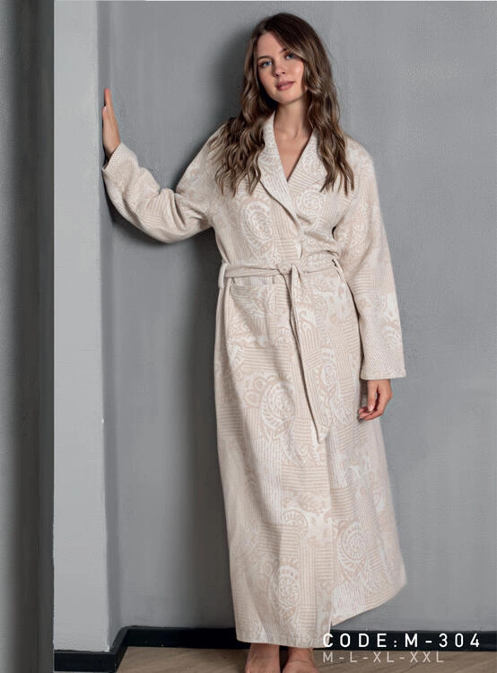 Cream Self Patterned Dressing Gown