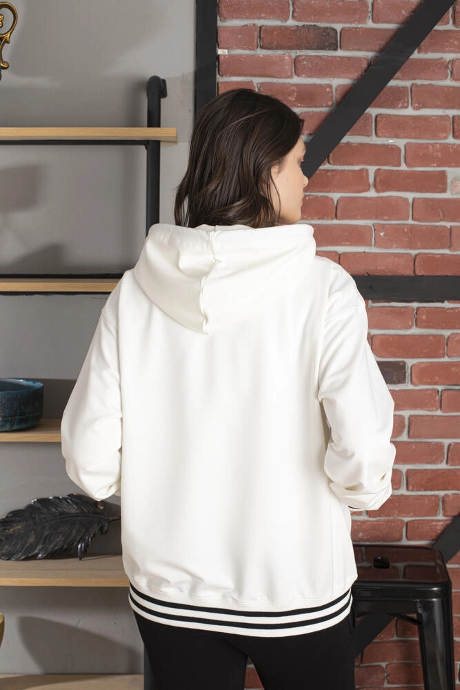 White Hooded Sweatshirt with Cuff Detail