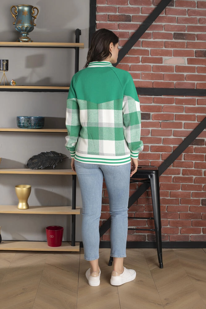 Green Plaid Detailed College Jacket