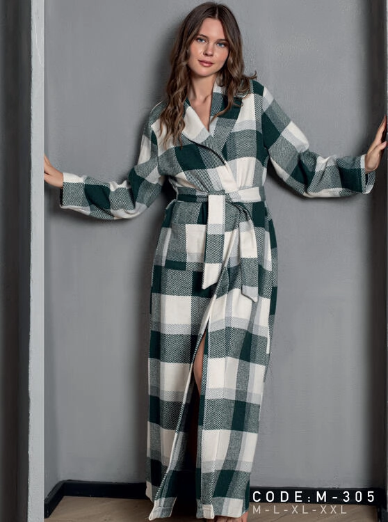 Green Checkered Wool Dressing Gown