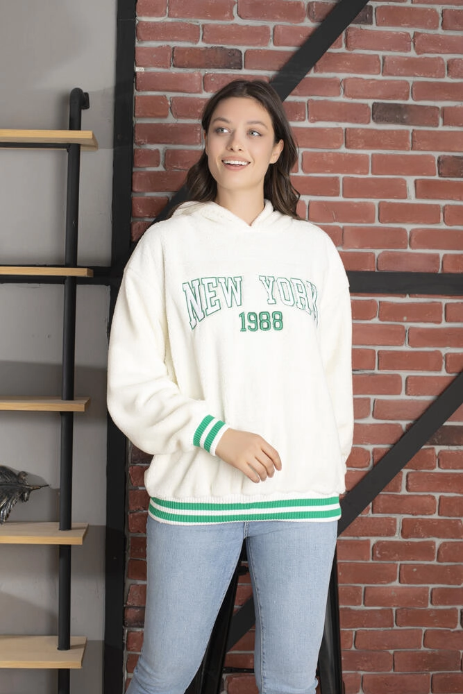 Green New York Written Plush Sweatshirt
